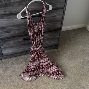 Latched mama romper Burgundy and White Patterned